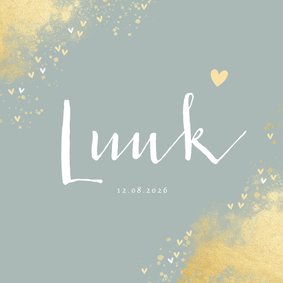 Geboortekaartje jongen hip gouden spetters en hartjes