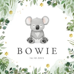 Geboortekaartje jongen koala jungle bloemen lief