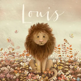 Geboortekaartje jongen met Leeuw tussen de bloemen