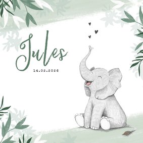 Geboortekaartje jongen olifant dieren groen jungle