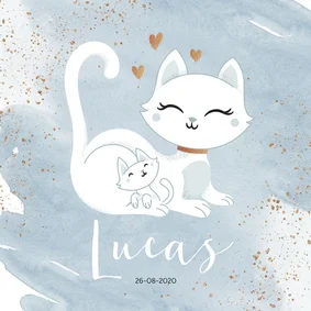 Geboortekaartje jongen poesje kat kitten waterverf