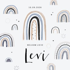 Geboortekaartje jongen regenboogjes waterverf hartje sparkle