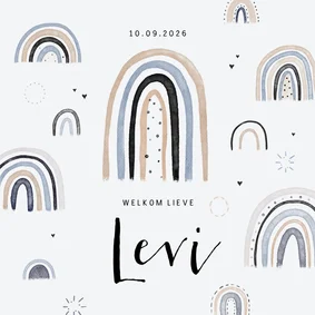 Geboortekaartje jongen regenboogjes waterverf hartje sparkle
