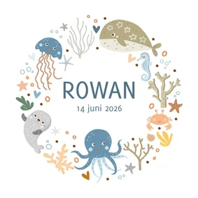 Geboortekaartje jongen zeedieren in cirkel