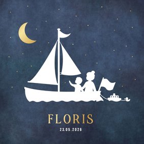 Geboortekaartje jongen - zus en broertje in een zeilboot