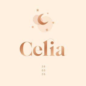 Geboortekaartje koperfolie maantje en sterren 