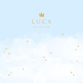 Geboortekaartje kroontje wolken hartjes jongen