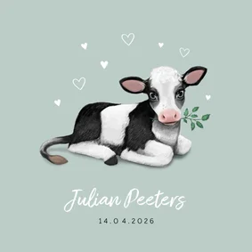 Geboortekaartje lente dieren koe hartjes unisex