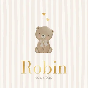 Geboortekaartje lief beertje met strikje beige