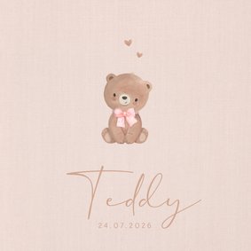 Geboortekaartje lief beertje met strikje 