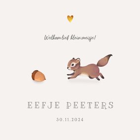 Geboortekaartje lief herfst met schattig eekhoorntje