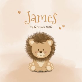 Geboortekaartje lief leeuwtje in zachte beige tinten