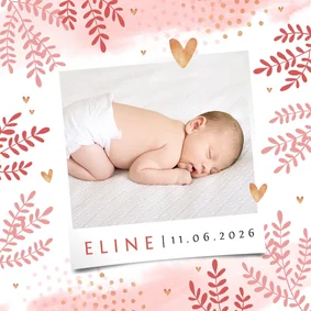 Geboortekaartje lief meisje foto hartjes goud blaadjes