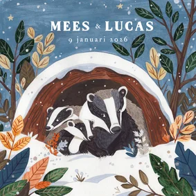 Geboortekaartje lieve dassen familie mama met tweeling