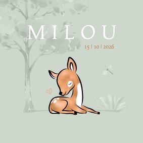 Geboortekaartje lieve illustratie hertje koperlook