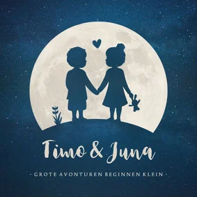 Geboortekaartje maan - silhouet jongen en meisje tweeling