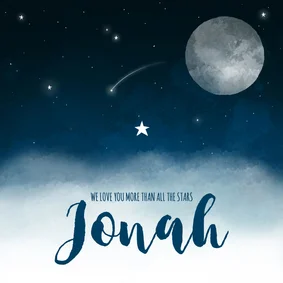 Geboortekaartje maan sterren wolken jongen