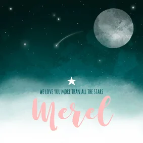 Geboortekaartje maan sterren wolken meisje