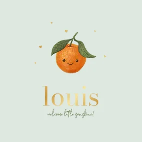 Geboortekaartje mandarijn schattig zomer hartjes goud