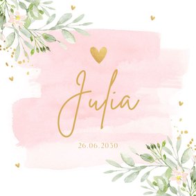 Geboortekaartje meisje bloemen watercolour roze botanisch