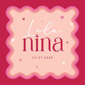 Geboortekaartje meisje groovy roze hartjes origineel