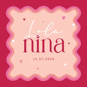 Geboortekaartje meisje groovy roze hartjes origineel