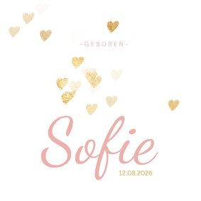 Geboortekaartje meisje hartjes goud
