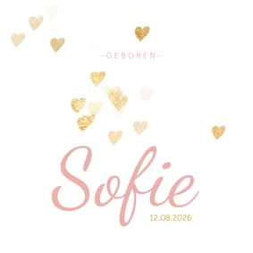 Geboortekaartje meisje hartjes goud