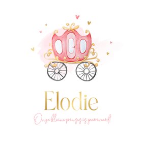 Geboortekaartje meisje koets sprookje prinses hartjes