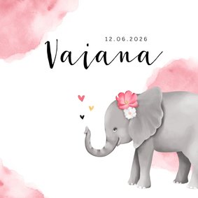 Geboortekaartje meisje lief olifant watercolor hartjes