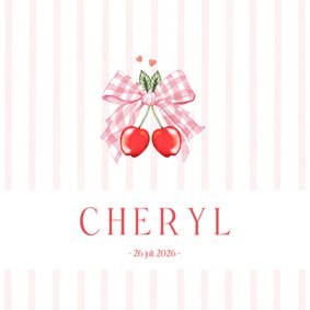 Geboortekaartje meisje strik met kersjes 