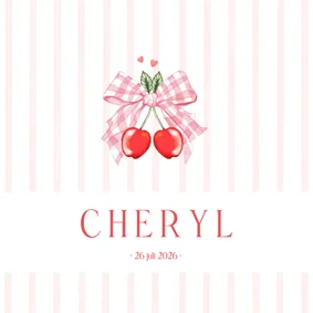 Geboortekaartje meisje strik met kersjes 