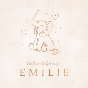 Geboortekaartje meisje trend olifant line art sand