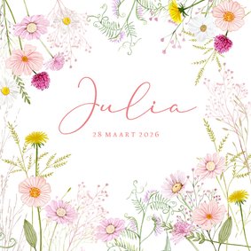 Geboortekaartje meisje veldbloemetjes pastel
