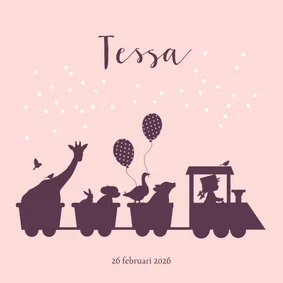 Geboortekaartje met dieren en treintje 