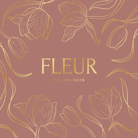 Geboortekaartje met gouden bloemen kader vintage roest rood