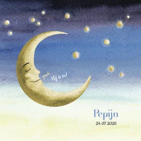 Geboortekaartje met maan en jongetje