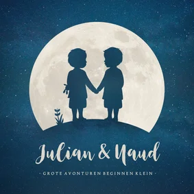 Geboortekaartje met silhouet van jongens tweeling in maan