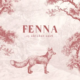 Geboortekaartje met vintage illustratie van vosje in het bos