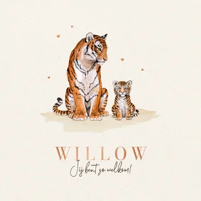 Geboortekaartje neutraal tijgers schattig hartjes koper