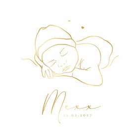 Geboortekaartje newborn baby lijntekening goud hartjes lief