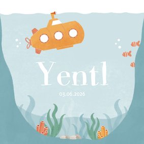 Geboortekaartje oceaan met onderzeeër en koraal