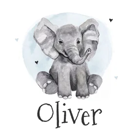 Geboortekaartje olifant jongen waterverf hartjes