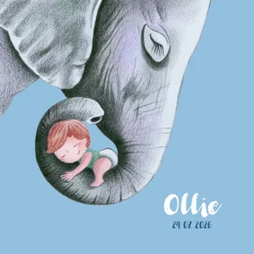Geboortekaartje olifant met jongetje