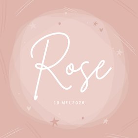 Geboortekaartje oudroze cirkel waterverf sterretjes hartje