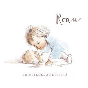 Geboortekaartje - Pentekening kleur grote broer met baby