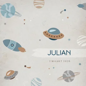 Geboortekaartje planeten blauw