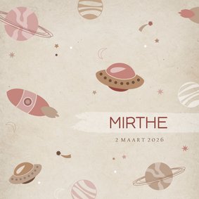 Geboortekaartje planeten roze