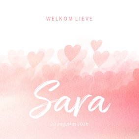 Geboortekaartje roze hartjes meisje