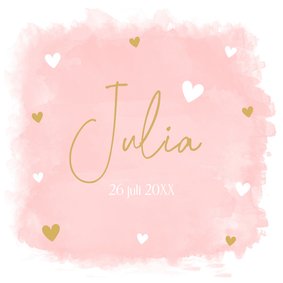 Geboortekaartje roze meisje watercolour hartjes